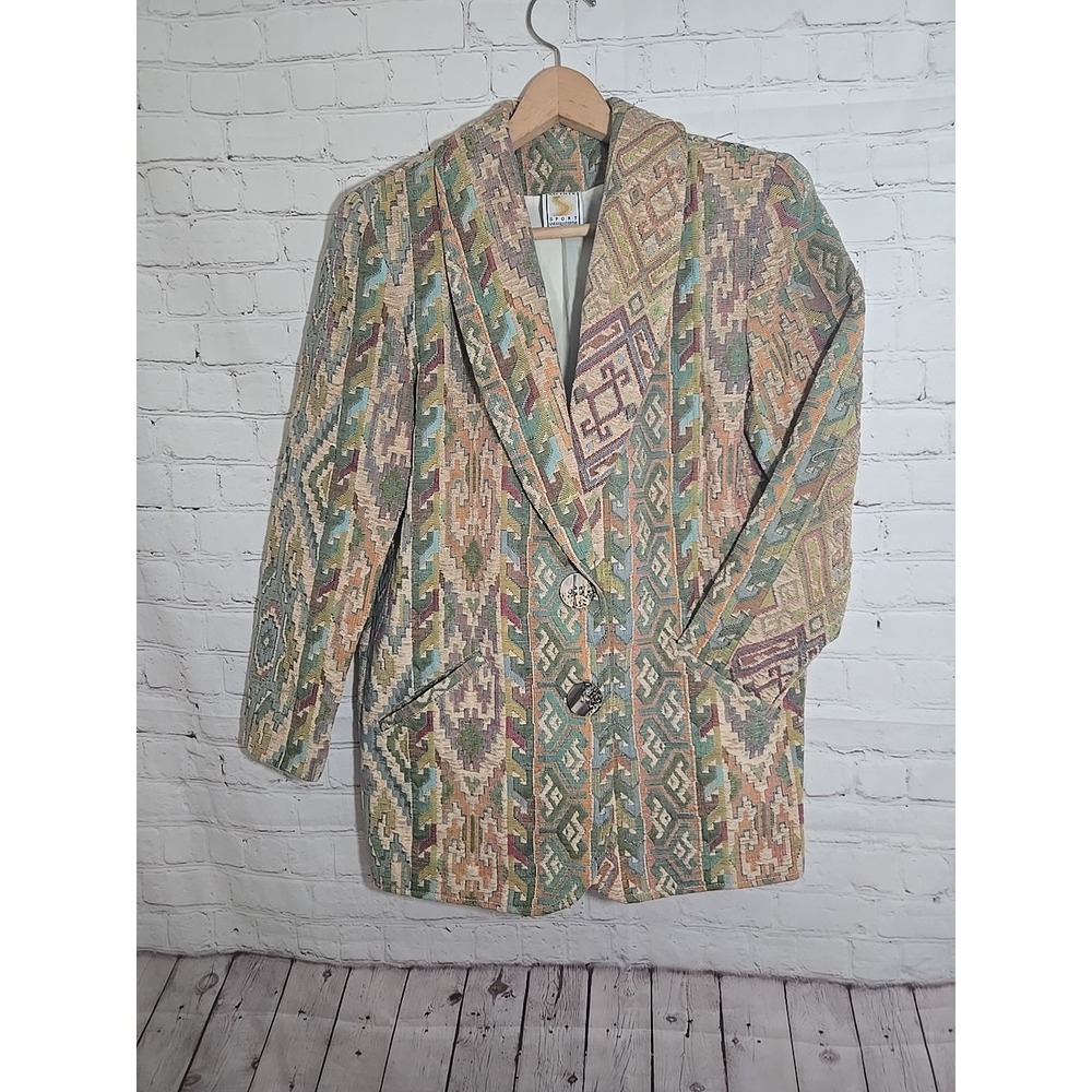 Vtg Ascente Sport Aztec  Southwest tapestry Blazer Sz Sm Boho Ranch Wear Festiva